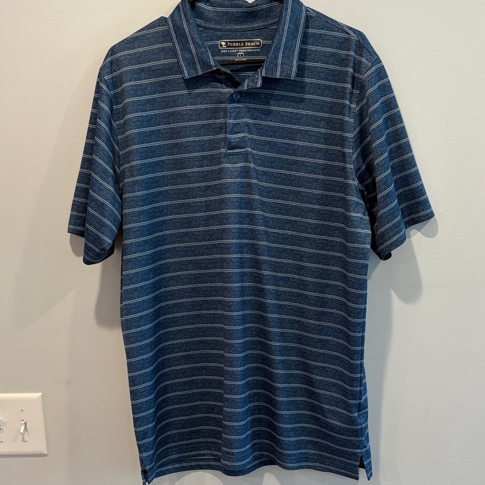 NWOT Pebble Beach Navy Striped Polo Shirt